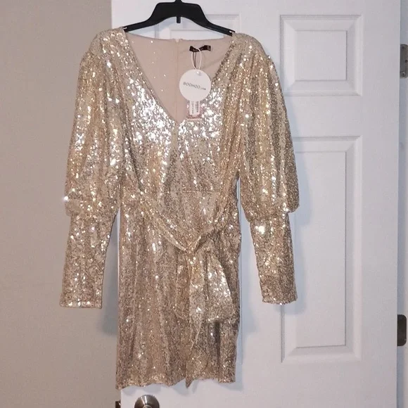 Boohoo Plus | Dresses | Boohoo Plus Sequin Puff Sleeve Tie Belt | Poshmark